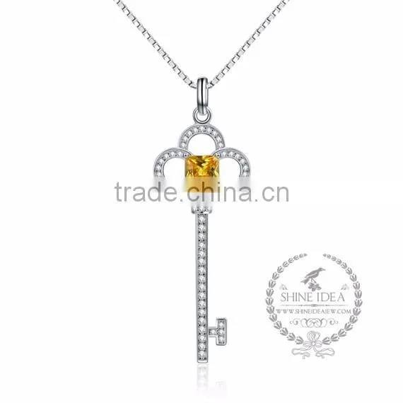 925 sterling silver rhinestone yellow zircon key pendant charm idea jewelry fashion women necklace jewelry supplies 6360473