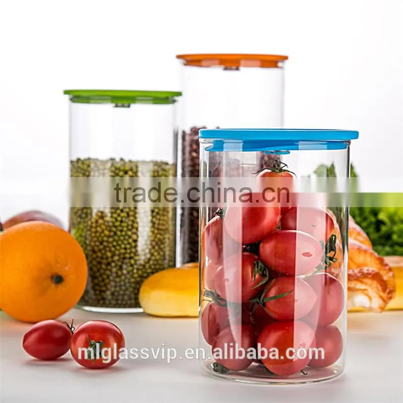 Borosilicate glass jars with wood lid with vacuum pump QM3369