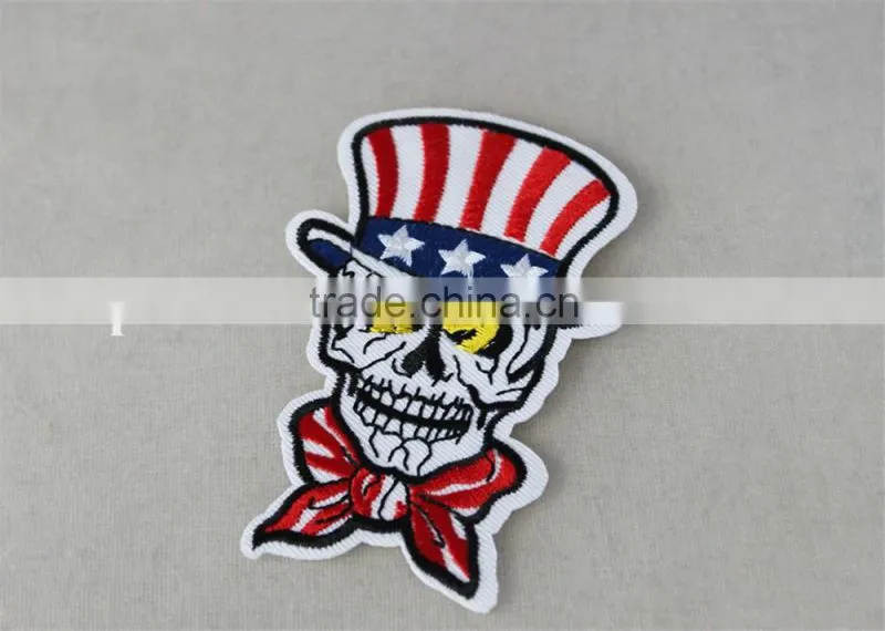 lovely design person skull pattern patches polyerster embroidery fabric patch trim red and white color for wholesale