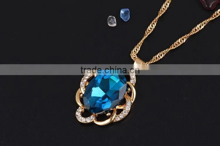 Online shop blue zircon stone necklace set crystal earring jewelry gold plated