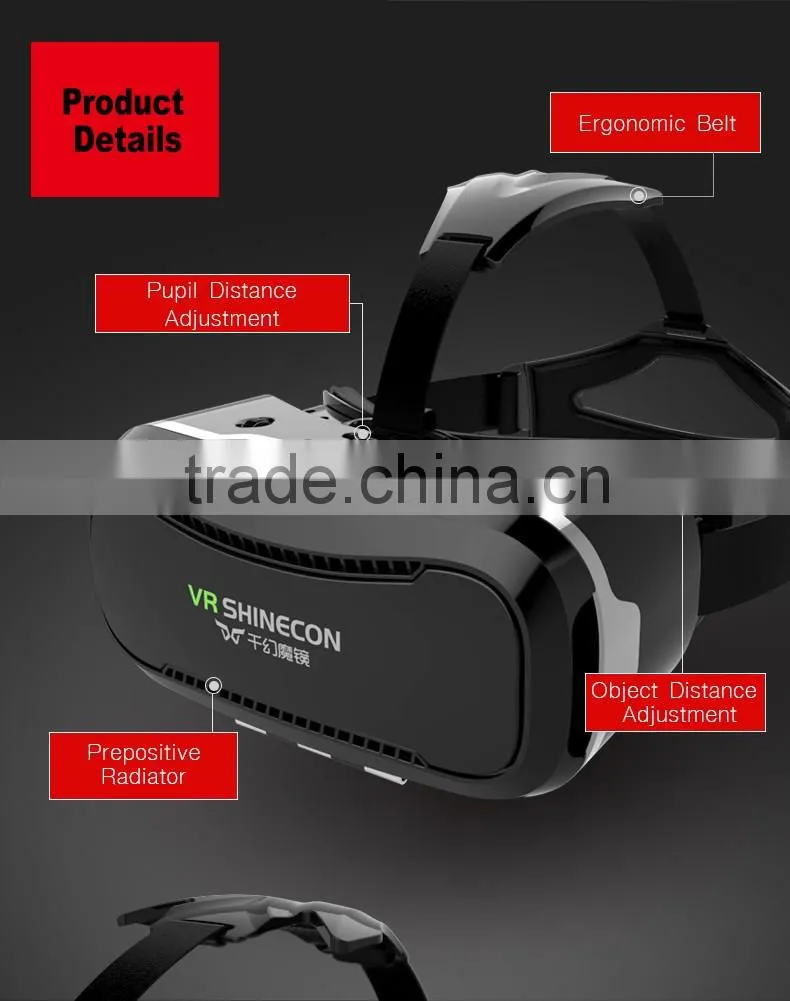 1080p Virtual Reality Headset Head Mount 3d glasses For 4.7 to 6.0 inch screen Smartphones