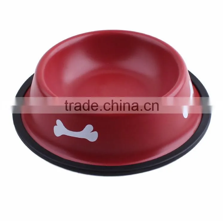 Non-slip Dog Puppy cat food drink Water Bowl Dish With Bone Printed New