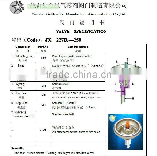 universal tinplate aerosol valve with actuator