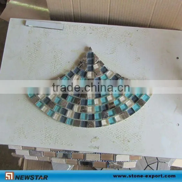 fan shape marble mosaic with glass