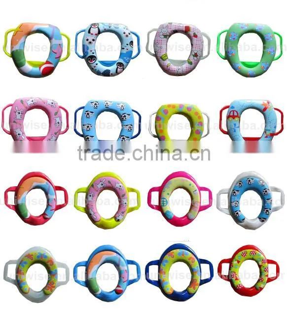 Baby/kids toilet/potty soft training seat with handles, PVC printing baby soft toilet potty seat cover,Soft baby toilet seat