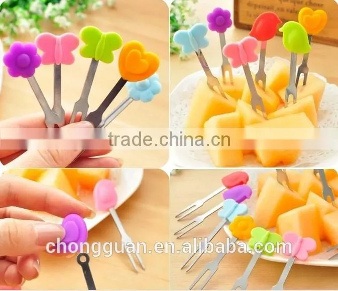 Free sample!!!Halloween party New Design ECO-friendly FDA&LFGB silicone fruit fork ,silicone fruit forks