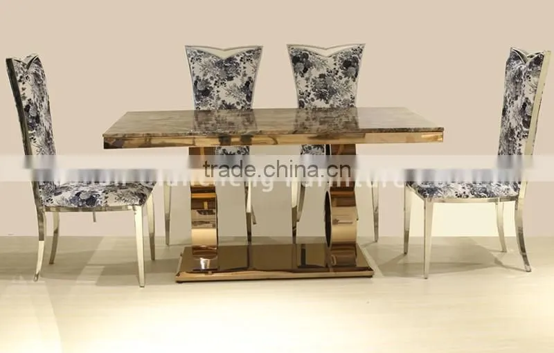 marble top dining table with strong rose golden base