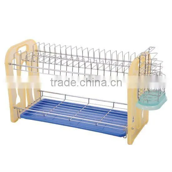 NEW Double Dish Drying Rack Drainer Dryer with Tray Kitchen Storage Solid Chrome