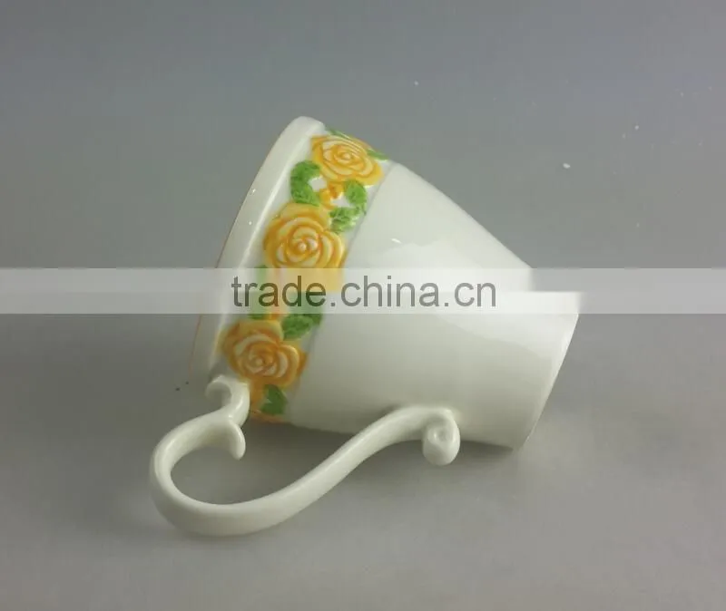 New bone embossed rose handpainted mug