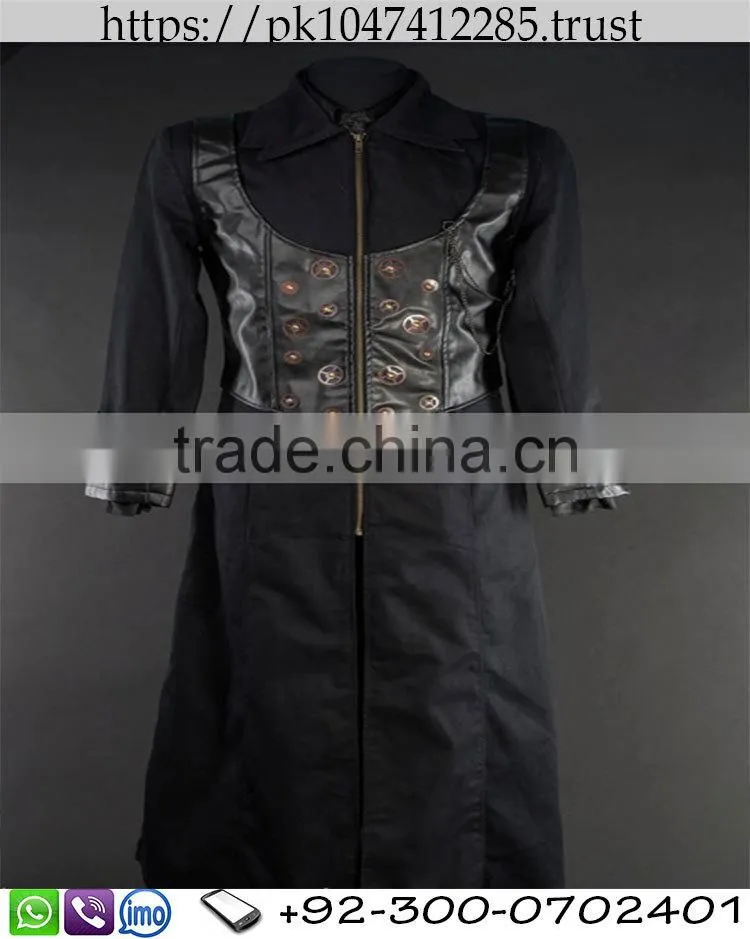DRACULA BLACK LEATHER MEN COAT/CAPTAIN COAT/GENTLEMAN'S TAILCOAT