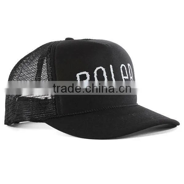 Black snapback mesh cap/custom 5 panel snapback screen printed trucker hats