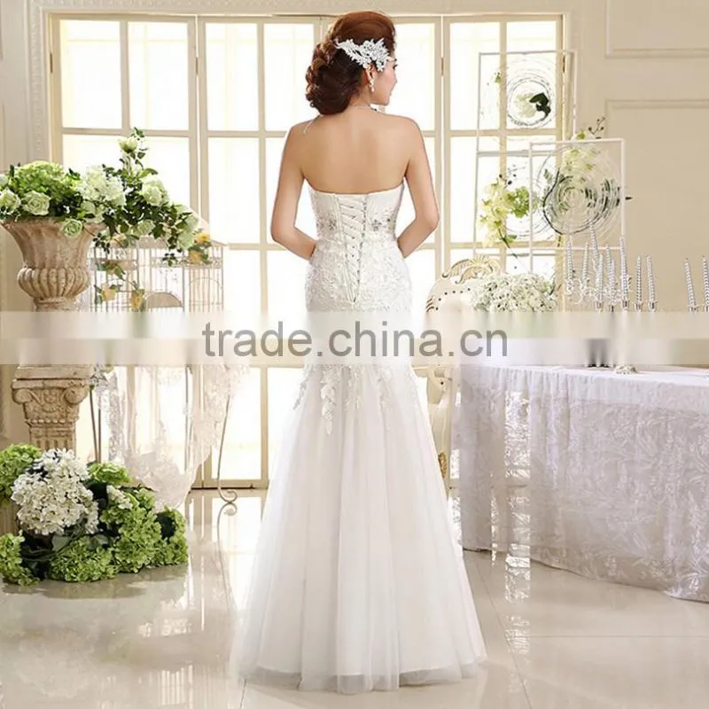 Wholesale price fishtail wedding dress with appliques designs