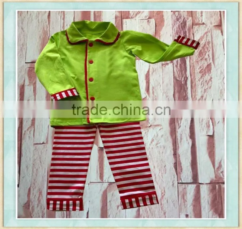 2017 wholesale children's boutique clothing green top and strip rufle pant boutique outfits