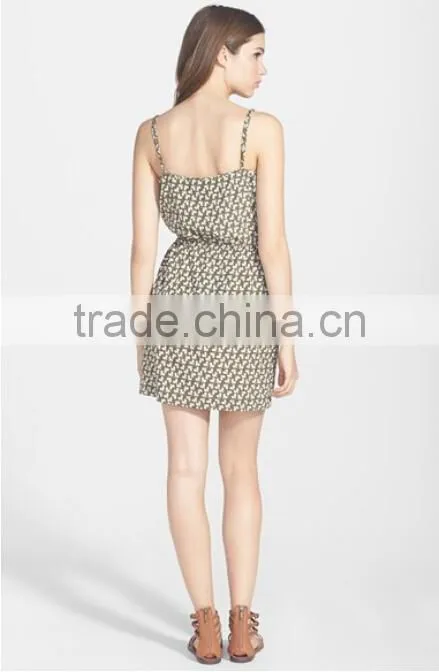 relaxed women racquet patterned tunic dress spaghetti straps print dress D0094