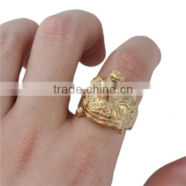 Titanium Steel Unadjustable Rings Gold Plated Tiger Animal