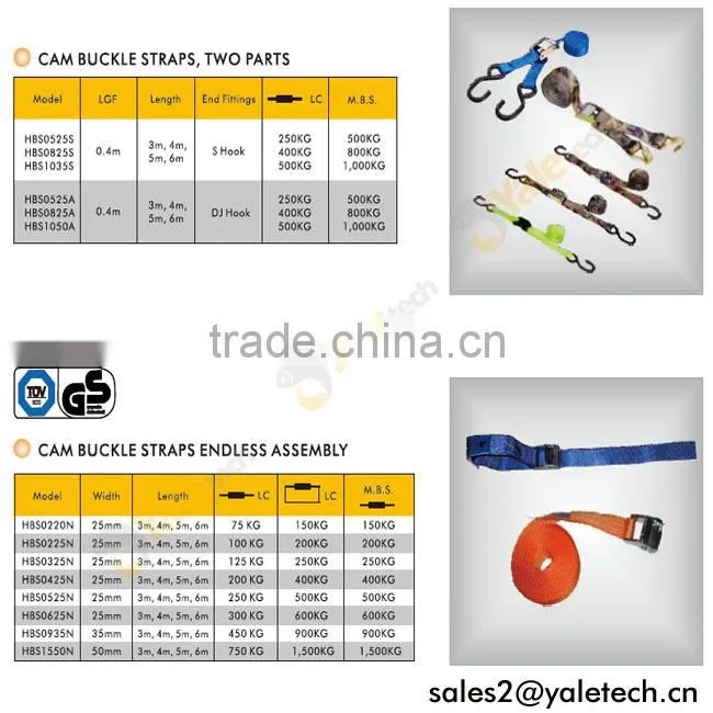 TUV/GS approved 25mm cam buckle nylon strap/cargo fastener/endless cam buckle strap