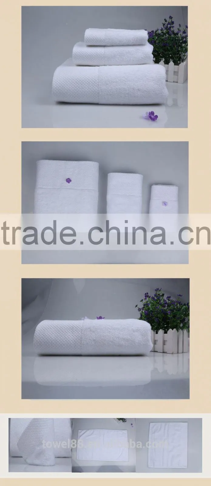 Professional 5 star hotel super soft platinum satin cotton towel set