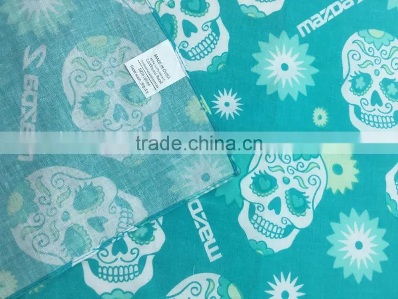 Unique Bargains Woman 50cm x 50cm Blue Printed Kerchief Neck Scarf