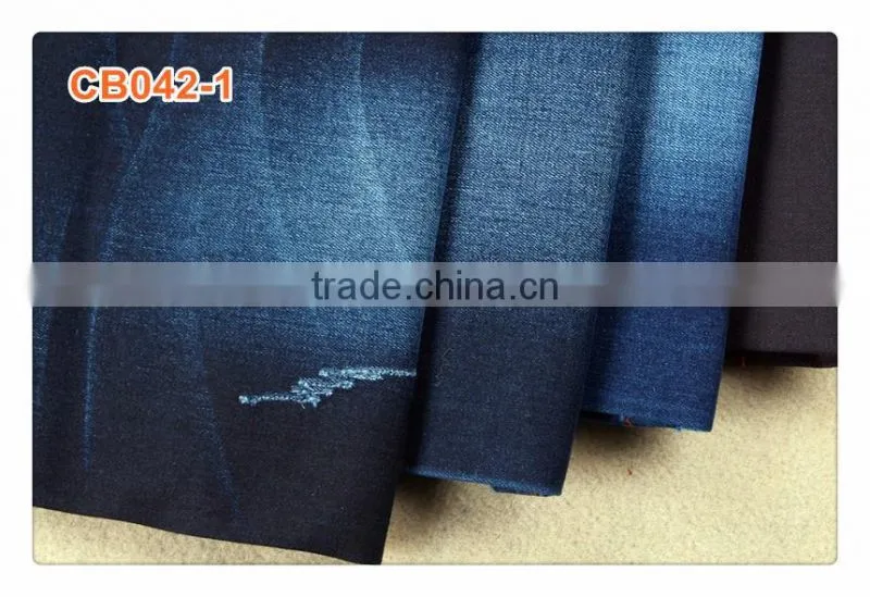 Indigo Cotton Spandex French Terry Knitted Denim Fabric for Jeans