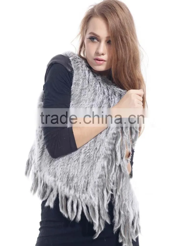 Ladies' Genuine Handknitted Rabbit Fur Vest with Tassel YR465A