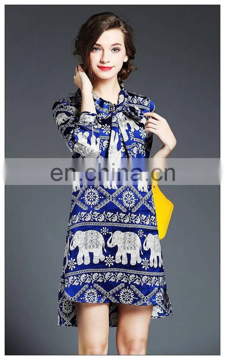 High quality ladies front short and back long tunic dress, print taffeta petite dress