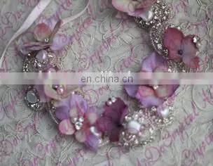 Aidocrystal pink flower pearl lace headband bridal wedding fascinators women hair accessories