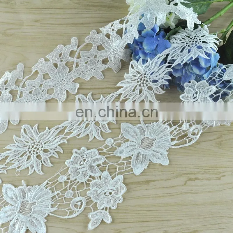 width 1-3cm white polyester embroidery lace trim dyeable