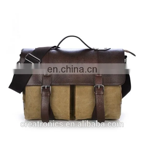 CR alibaba europe customized design leather men's leisure satchel canvas messenger bag laptop