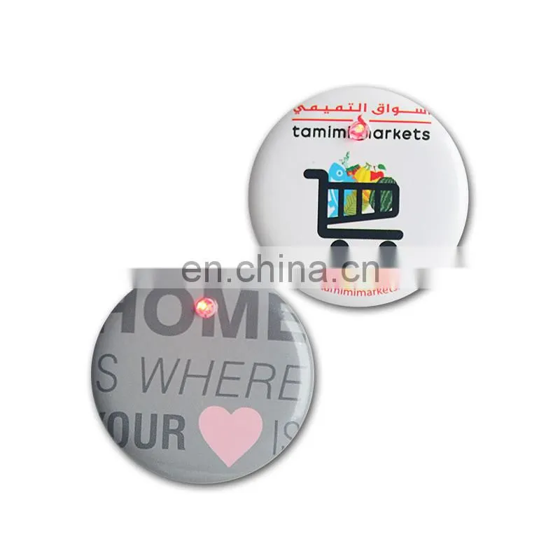 Plastic Safety pin led light badge clips 38mm custom logo Tin Button Badges from China - High Quality
