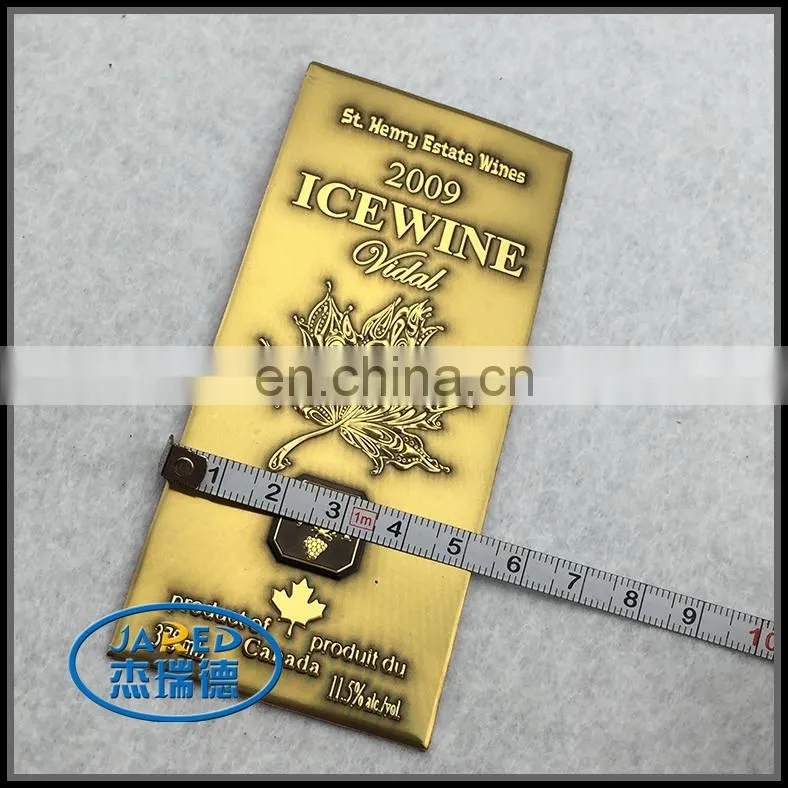 Gold Color Customized Design Metal Crafts Aluminum Wine Label with Cheap Price