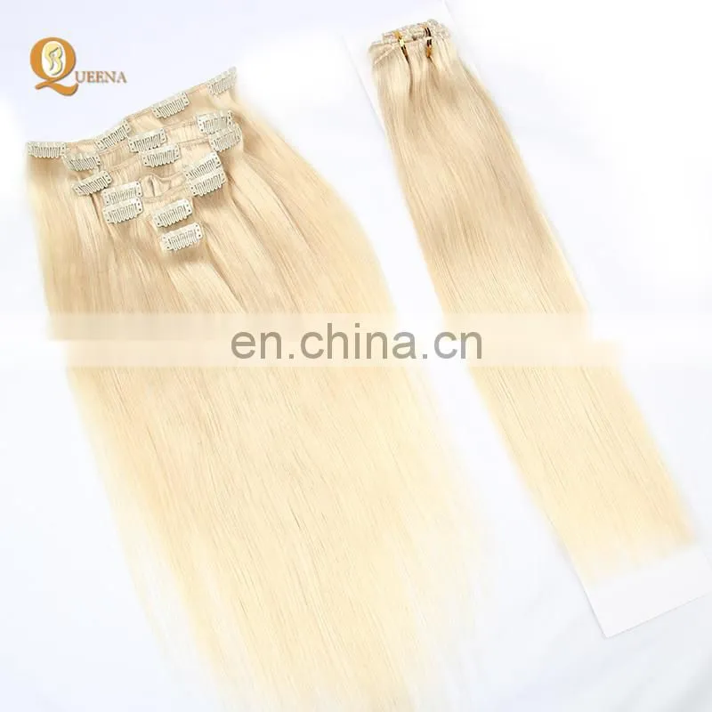 Factory Wholesale Platinum Blonde Indian Human Hair 150g 220g Remy Clip in Hair Extension