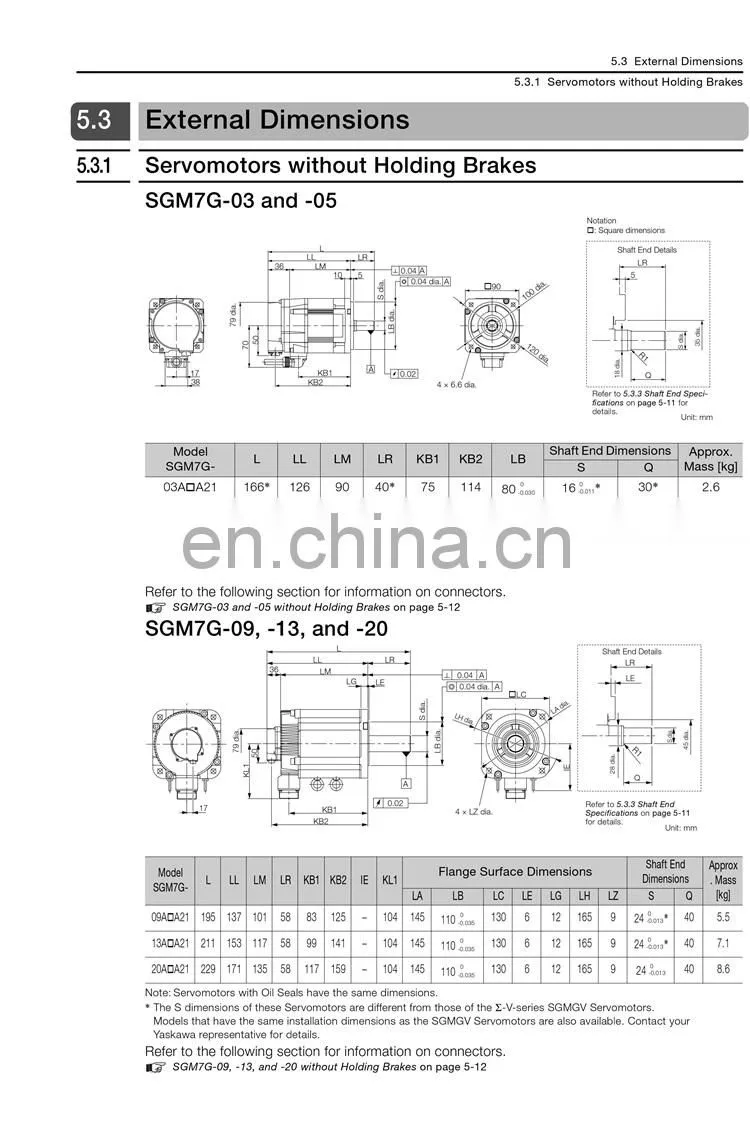 YASKAWA 850W ac servo motor SGM7G-09AFC61 for embossing machine