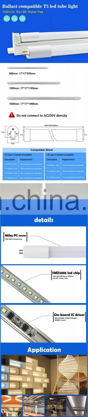 Compatible with HE Electronic Ballast best price 288mm t5 led tube