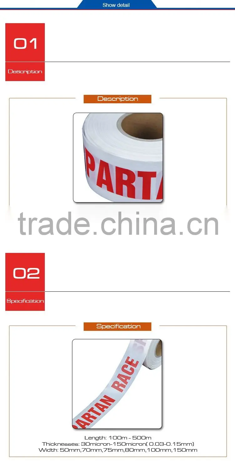 Low factory price non adhesive Warning Tape with word Spartan race OP013-16