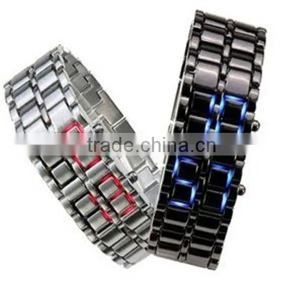 hot cheap lava style iron samurai red light metal led watch