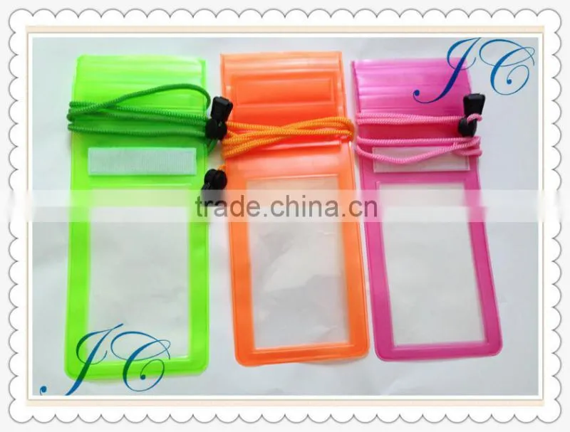 Fashion colorful PVC Plastic Mobile Phone Waterproof Bag with string for promotion