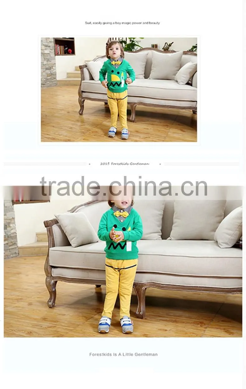 2016 fashion Korean style boy clothes children faux twinset design cotton long-sleeved + pants