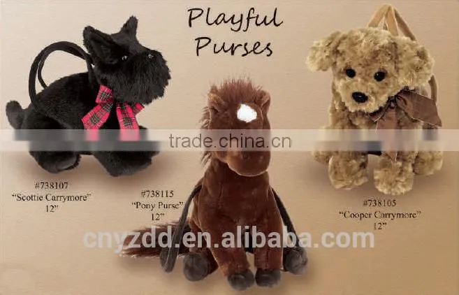 Cute Soft Plush Lifelike Animal Purse/New Design Cuddly Toy Puppy Handbag/Plush Animal Playful Purse
