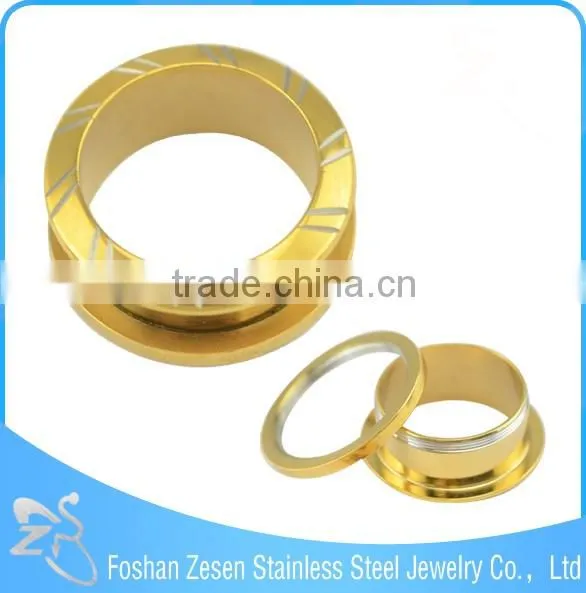 Gold plated surface engraved ear tunnel plugs body piercing jewelry