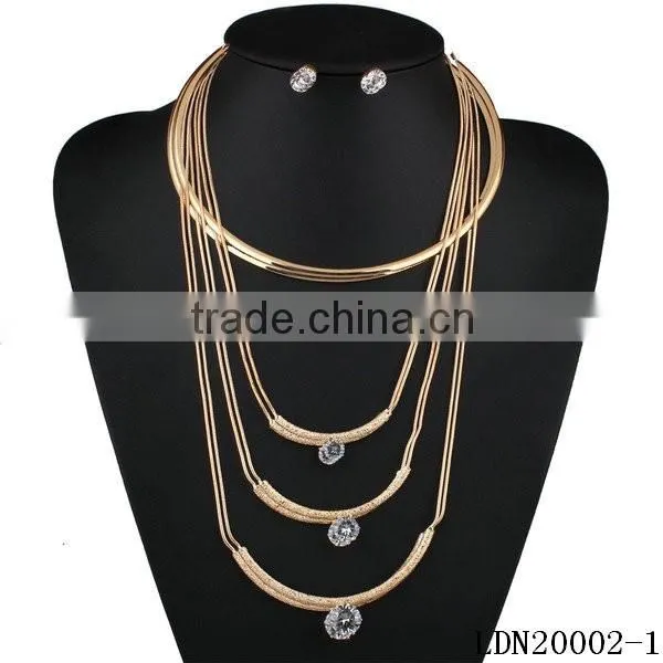 Gold tube with crystal fashion necklace silver tube with crystal necklace