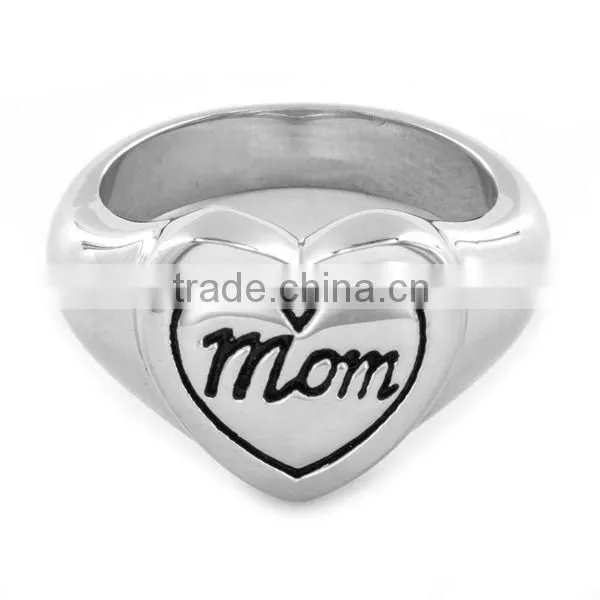 Factory Wholesae Price Silver 925 Polish Mom and Heart Engraved Ring