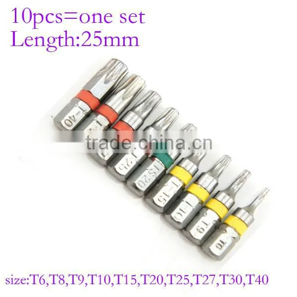 10pcs 25mm 1/4 Inch Hex Shank Torx Head Screwdriver Bits Electric screwdriver Bits AR-23