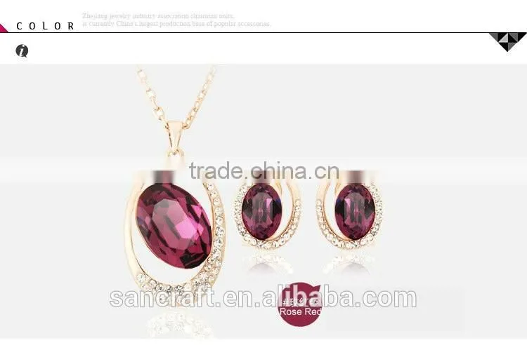 New arrival jewelry 18k gold plated necklace set with ruby Austrian crystal