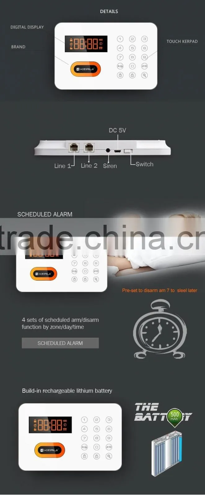 Kerui Wireless Alarm Systems Security Home LCD speaker Keyboard Sensor PSTN Alarm System Russian Spanish