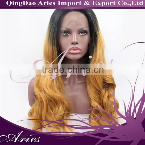 2015 New fashion 100% synthetic kinky curly lace front wig for black women