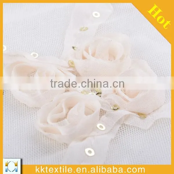 China sequins grenadine chiffon strip twine embroidery lace for wedding dress