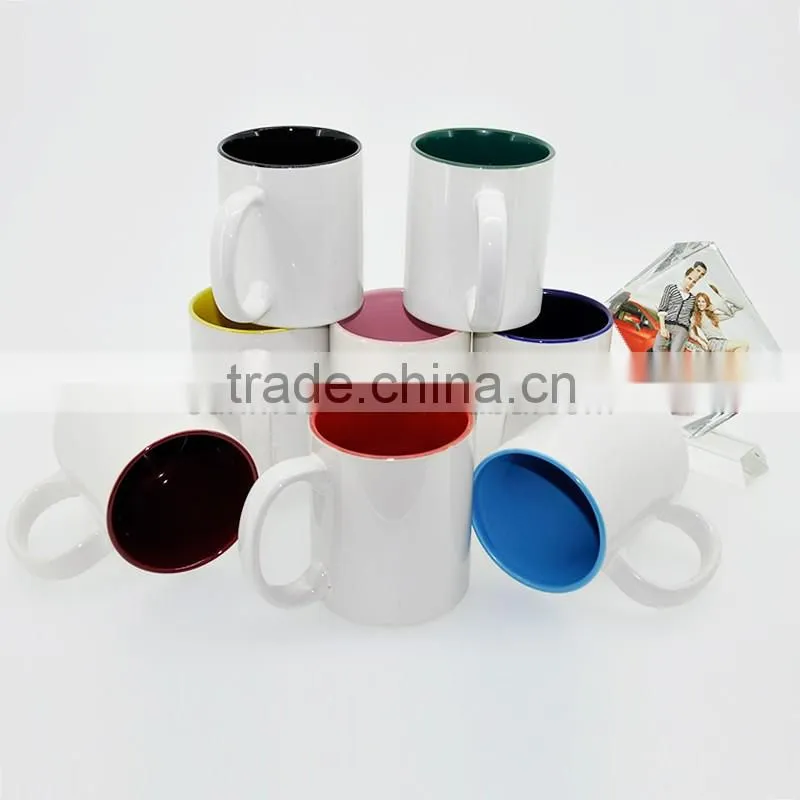 Yiwu professional sublimation ceramic mug manufactory with lowest price 11oz sublimation inner & handle color mug red