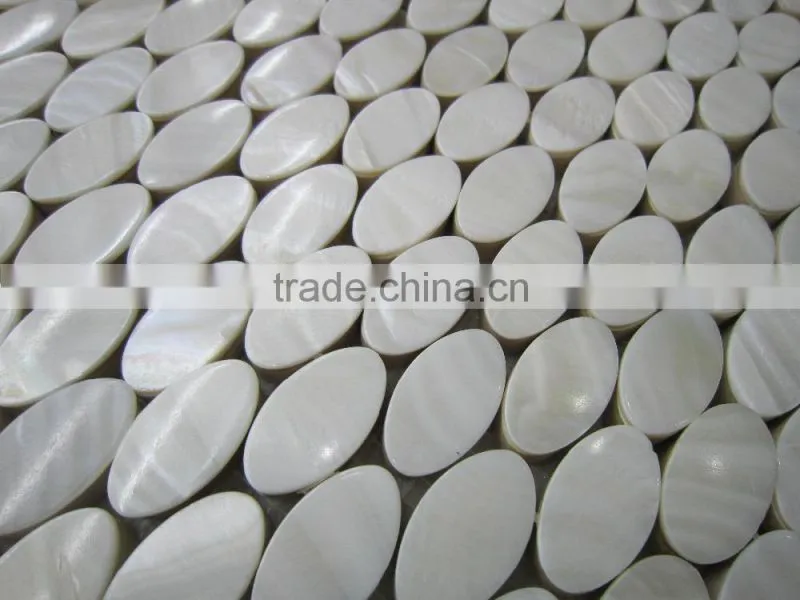 Oval pure White freshwater shell mosaic tile,bathroom tile