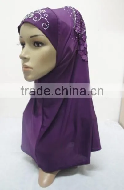 H310 latest instant hijab with lace and rhinestones,muslim scarf