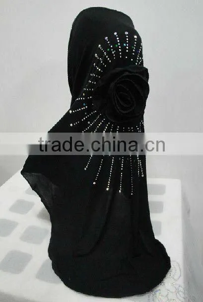 H118 latest rhinestone hijab with flower on back